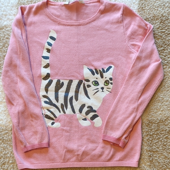 H&M Pink Sweaters with Playful Cat Design And Fuzzy Animal Print. - Picture 5 of 6
